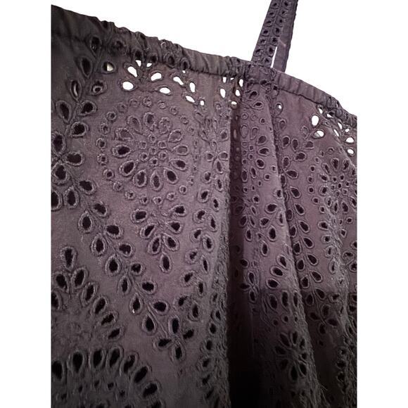 Black Eyelet Midi Dress Sleeveless Sundress Summer Elegant Party Casual - Picture 7 of 12